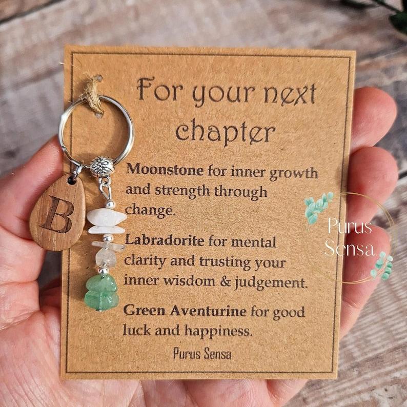 Personalized New CHAPTER. Crystal Gifts for Next Chapter Keychains Crystals for New Job / New School / Graduation / New Home / Custom Keyrings