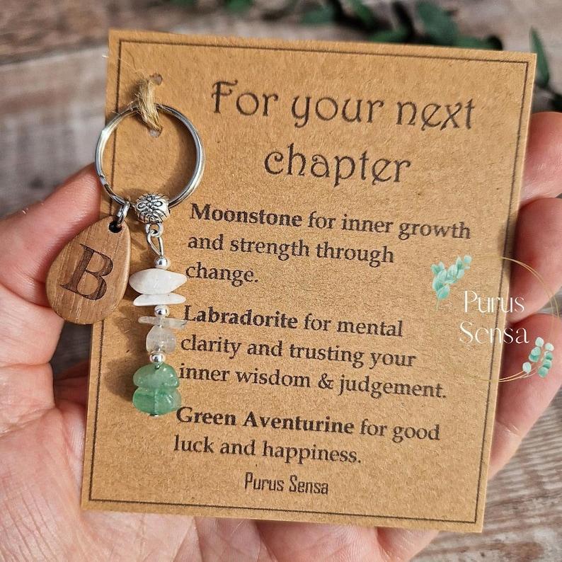 Personalized New CHAPTER. Crystal Gifts for Next Chapter Keychains Crystals for New Job / New School / Graduation / New Home / Custom Keyrings