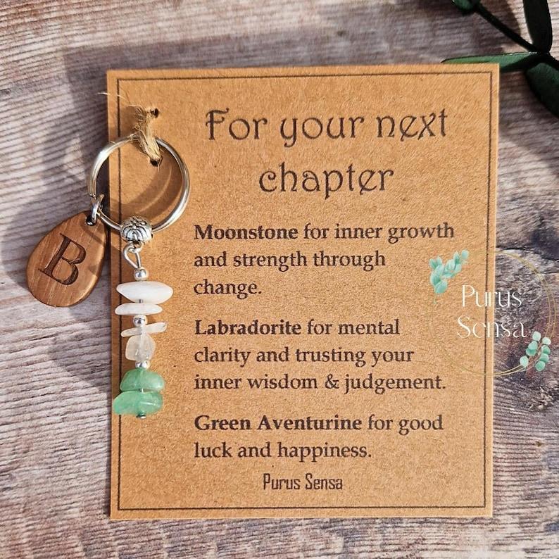 Personalized New CHAPTER. Crystal Gifts for Next Chapter Keychains Crystals for New Job / New School / Graduation / New Home / Custom Keyrings