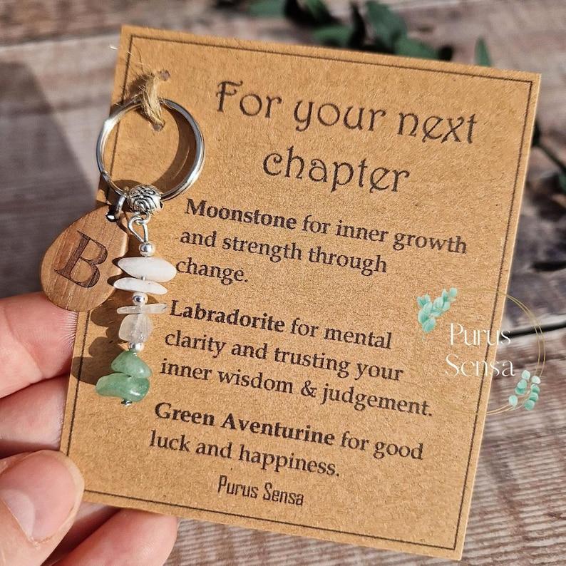 Personalized New CHAPTER. Crystal Gifts for Next Chapter Keychains Crystals for New Job / New School / Graduation / New Home / Custom Keyrings