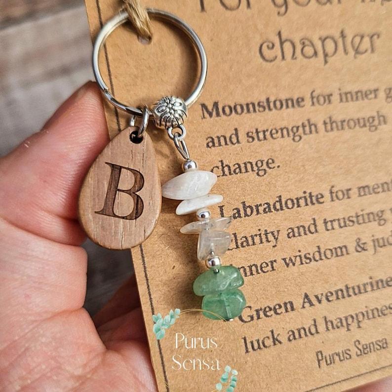 Personalized New CHAPTER. Crystal Gifts for Next Chapter Keychains Crystals for New Job / New School / Graduation / New Home / Custom Keyrings