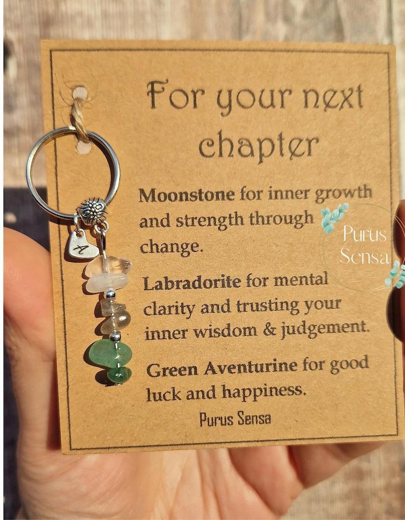 Personalized New CHAPTER. Crystal Gifts for Next Chapter Keychains Crystals for New Job / New School / Graduation / New Home / Custom Keyrings