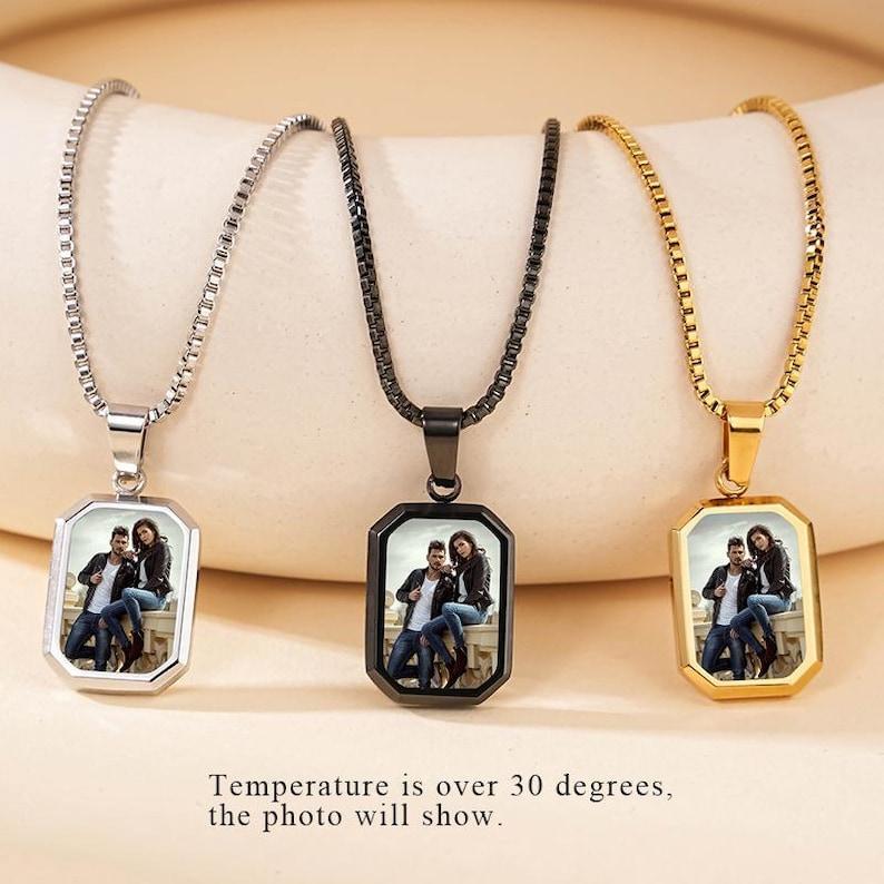 Father's Day Gifts Custom Photo Hidden Heart Magic Necklace Personalized Cold Concealed Photo Necklace Heat Reveal Picture Necklace Gifts for Him