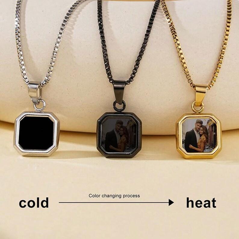 Fun Gifts Custom Photo Hidden Heart Magic Necklace Personalized Cold Concealed Photo Necklace Heat Reveal Picture Necklace Suprise Gifts