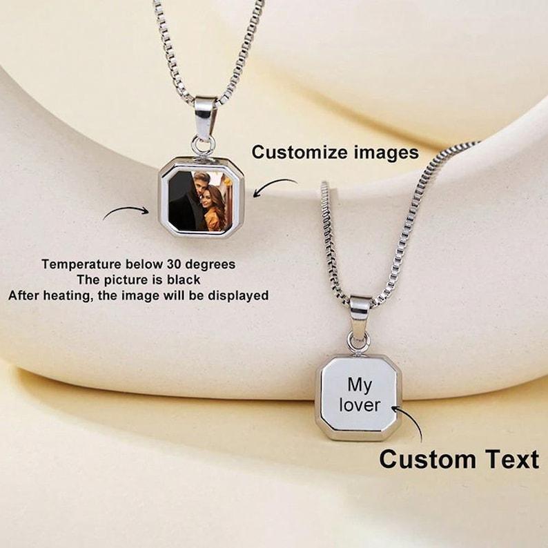Fun Gifts Custom Photo Hidden Heart Magic Necklace Personalized Cold Concealed Photo Necklace Heat Reveal Picture Necklace Suprise Gifts