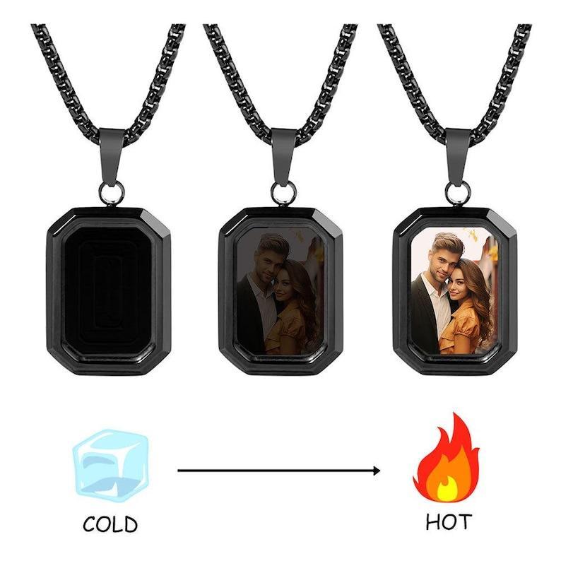 Father's Day Gifts Custom Photo Hidden Heart Magic Necklace Personalized Cold Concealed Photo Necklace Heat Reveal Picture Necklace Gifts for Him