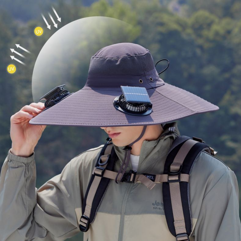 Wide Brim Solar Fan Outdoor Fishing Hat-Solar & USB Charging, Sunscreen Sun Hat with Fan, Solar Fan Hat Upf50+