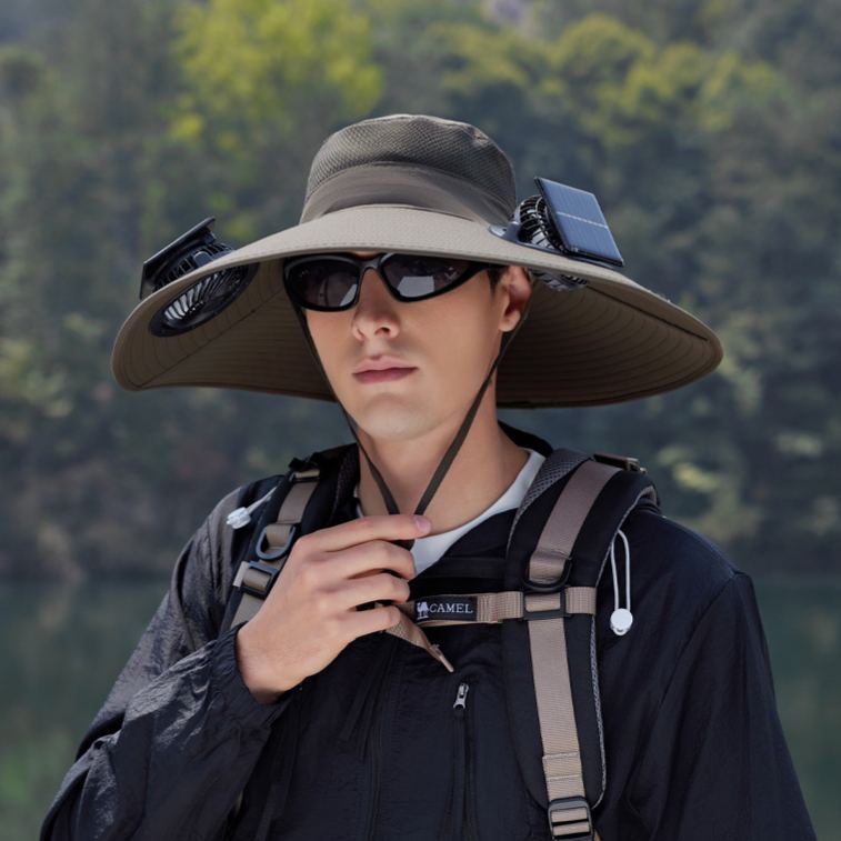 Wide Brim Solar Fan Outdoor Fishing Hat-Solar & USB Charging, Sunscreen Sun Hat with Fan, Solar Fan Hat Upf50+