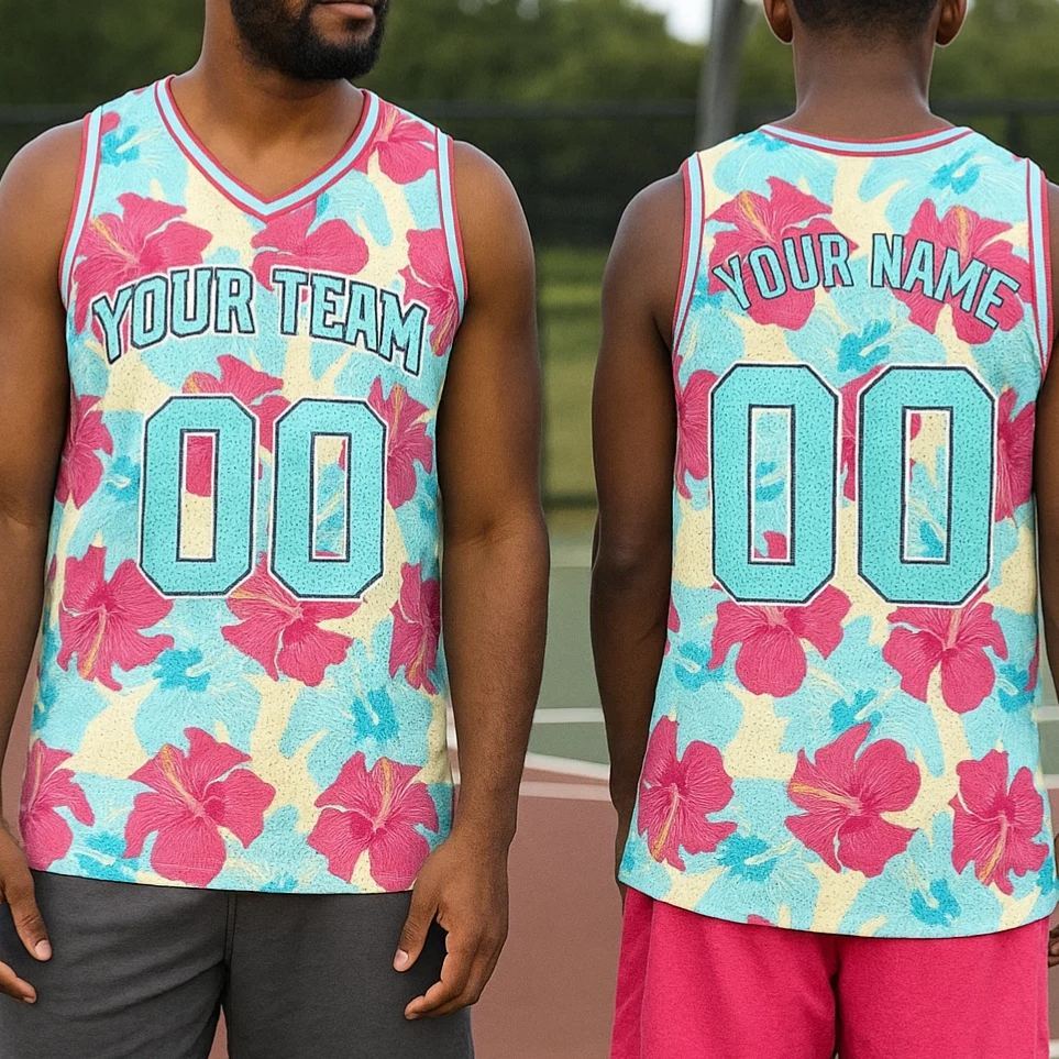 Custom 3D Pattern Tropical V Shape Hawaii Leaves Basketball Jersey With Name & Number - 