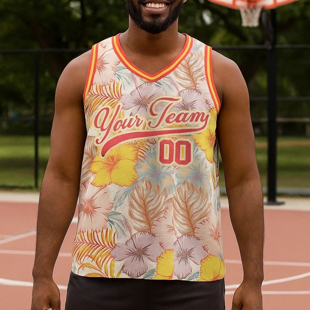 Custom 3D Pattern Tropical V Shape Hawaii Leaves Basketball Jersey With Name & Number - 