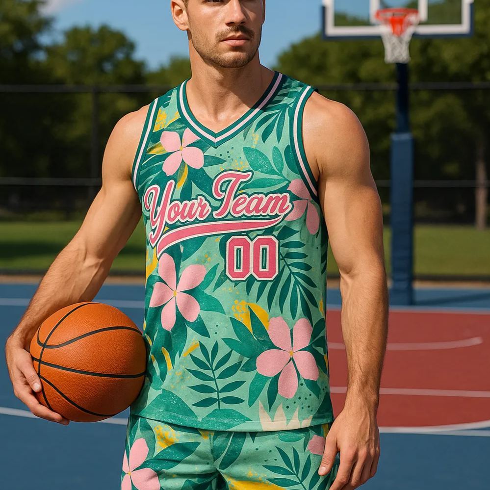 Custom 3D Pattern Tropical V Shape Hawaii Leaves Basketball Jersey With Name & Number - 