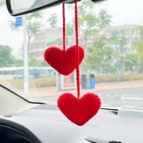 Crochet Cherry Car Mirror Hanging: Handmade Knitted Car Accessory - 