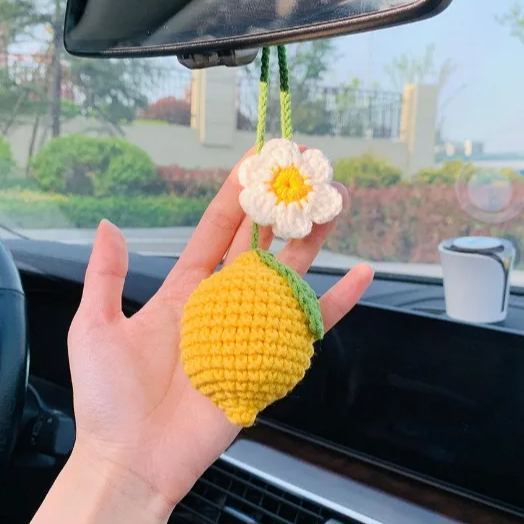 Crochet Cherry Car Mirror Hanging: Handmade Knitted Car Accessory - 
