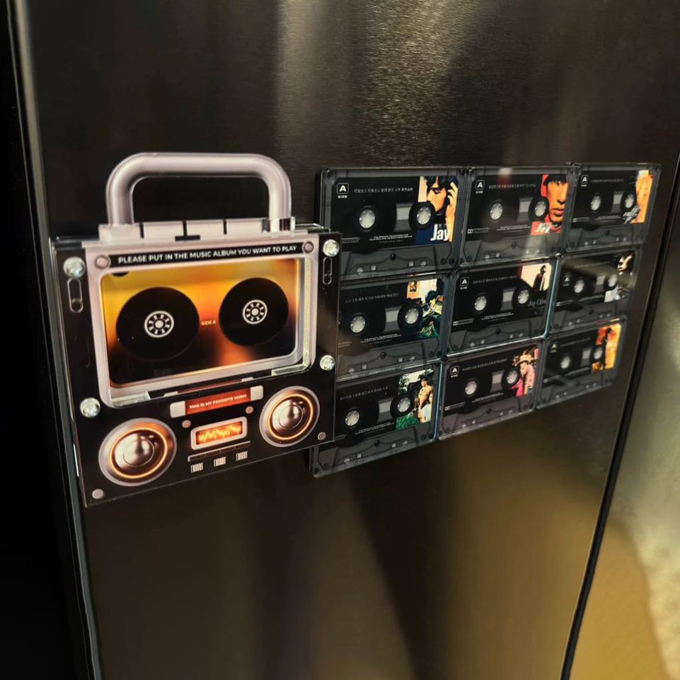 Custom Music Mixtape Fridge Magnet with Preview | Auto-Play 1/3/6/9 Songs Cassette Style Photo Magnet with Changeable Tape & Song | No App Needed Romantic Gift for Couples & Anniversary - 