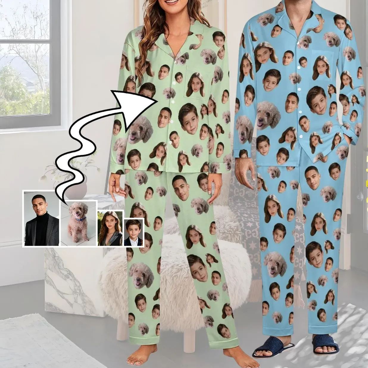 Custom Face Pajama Set,Christmas Pajamas,Personalized Photo Pajamas,Men Women Pajamas Bridal Party Birthday Anniversary Day Gifts,dog gifts - 
