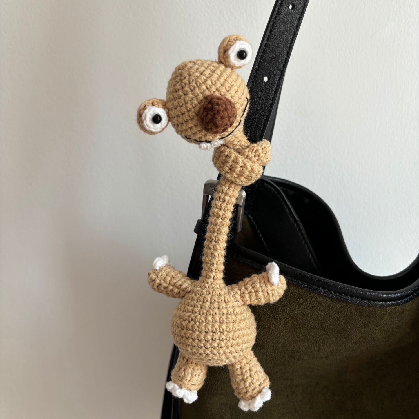 Handmade Crochet Prehistoric Sloth Bag Charm Funny Long Neck Sloth Plush Toy Gift for Animal Lovers