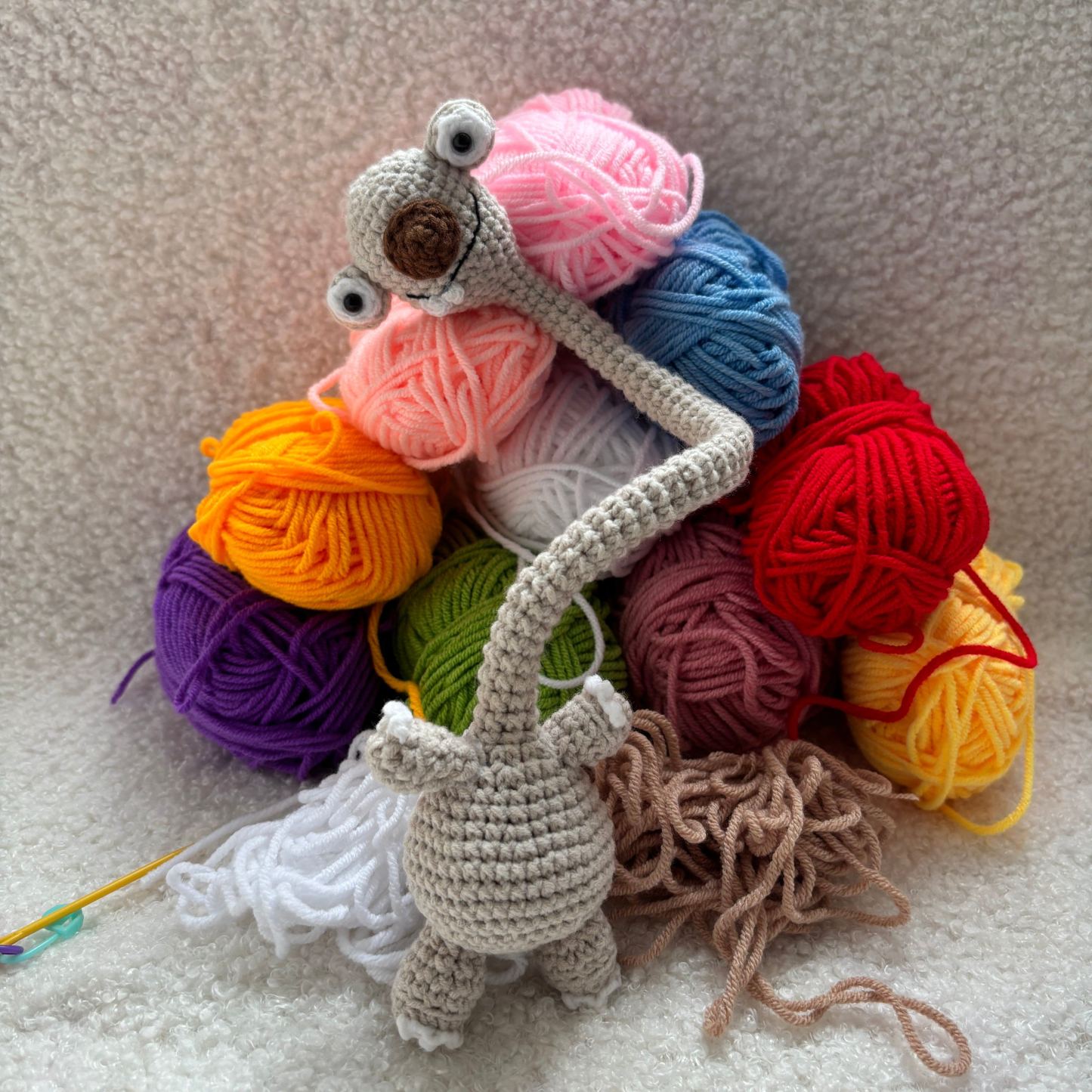 Handmade Crochet Prehistoric Sloth Bag Charm Funny Long Neck Sloth Plush Toy Gift for Animal Lovers