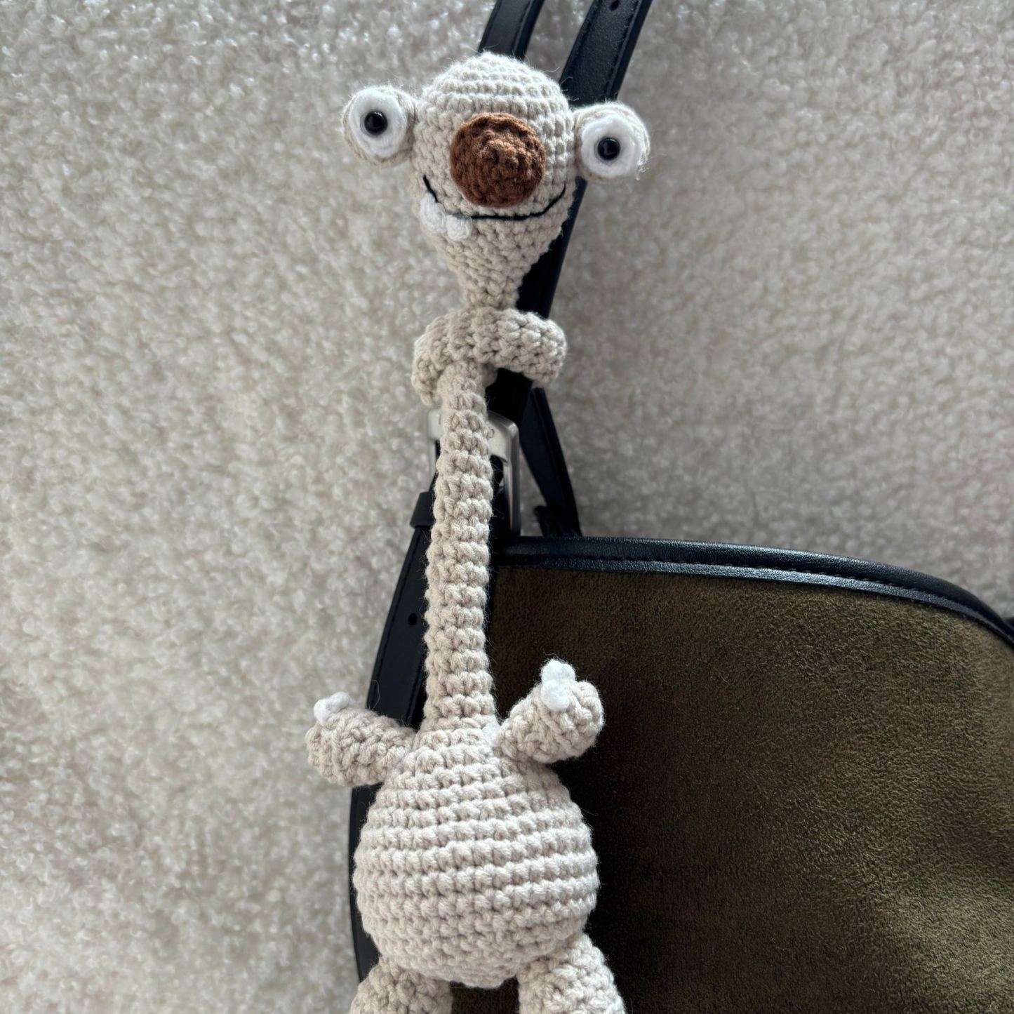 Handmade Crochet Prehistoric Sloth Bag Charm Funny Long Neck Sloth Plush Toy Gift for Animal Lovers