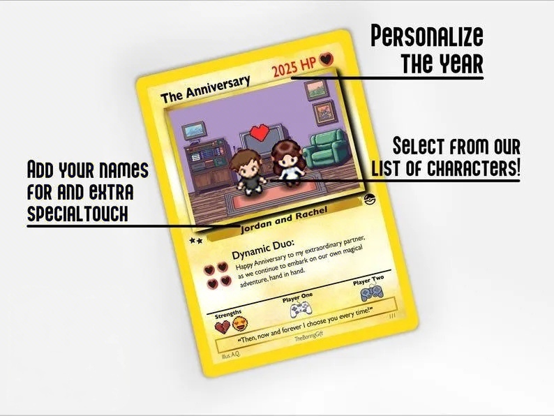Custom Anniversary Pokemon Card Gift for Him or Her, Wedding or Valentine Card