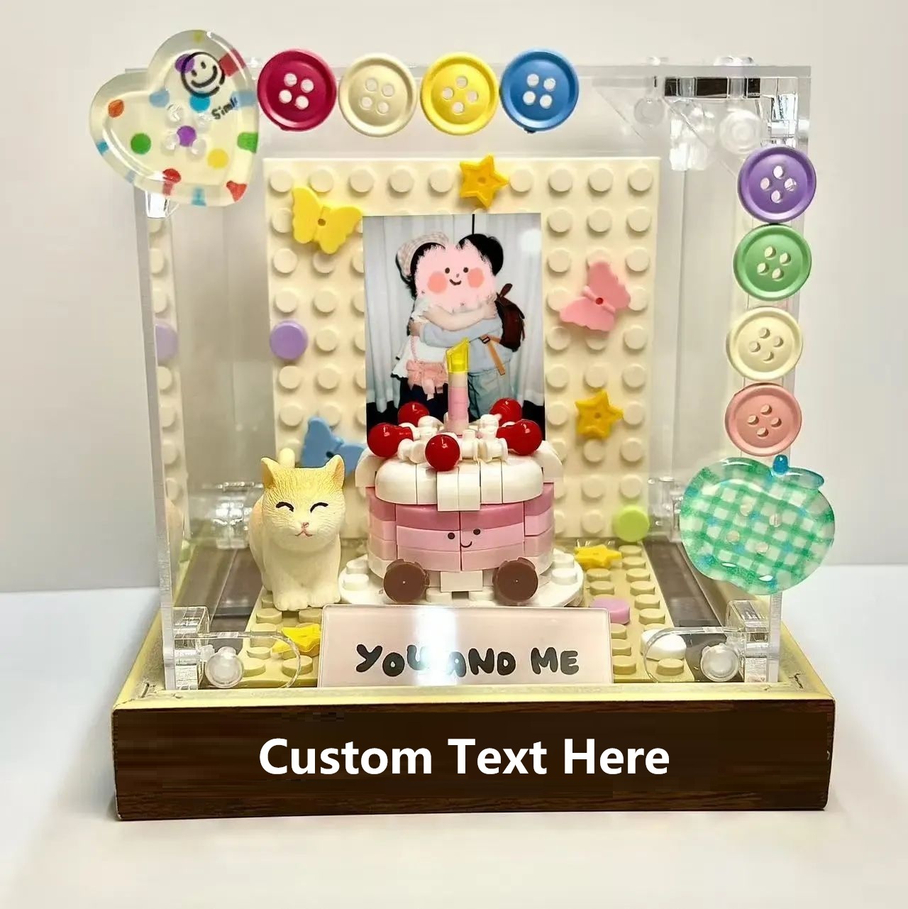 Personalized Birthday Memory Brick Display DIY Kit | Custom Photo Keepsake with Cake & Name