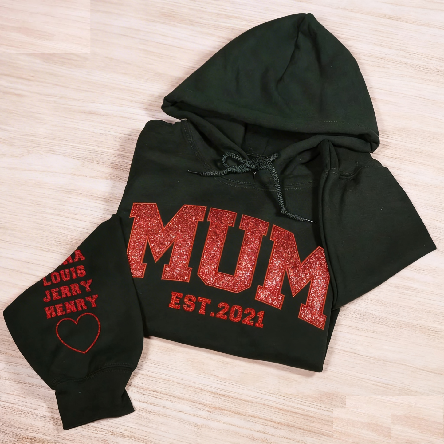 Custom Embroidered Glitter Vinyl MAMA Sweatshirt Hoodie Gift For Mum & Grandma