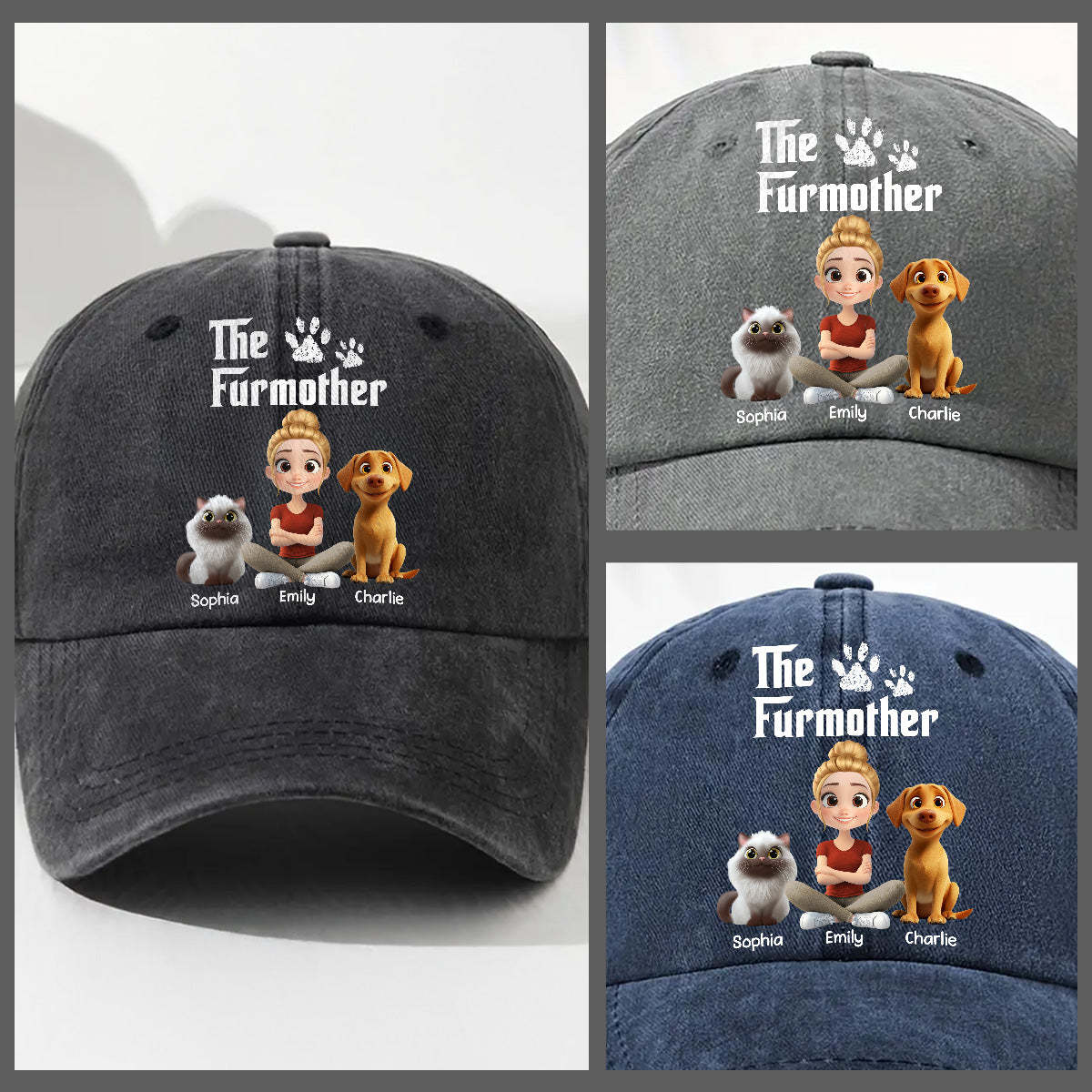 Cool Dog Father - Personalized Custom Vintage Washed Denim Cap -