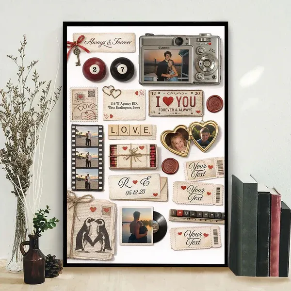 Custom Couple Matchbook Romantic Love Collage - Personalized Poster - Sentimental Gift for him, for her - 