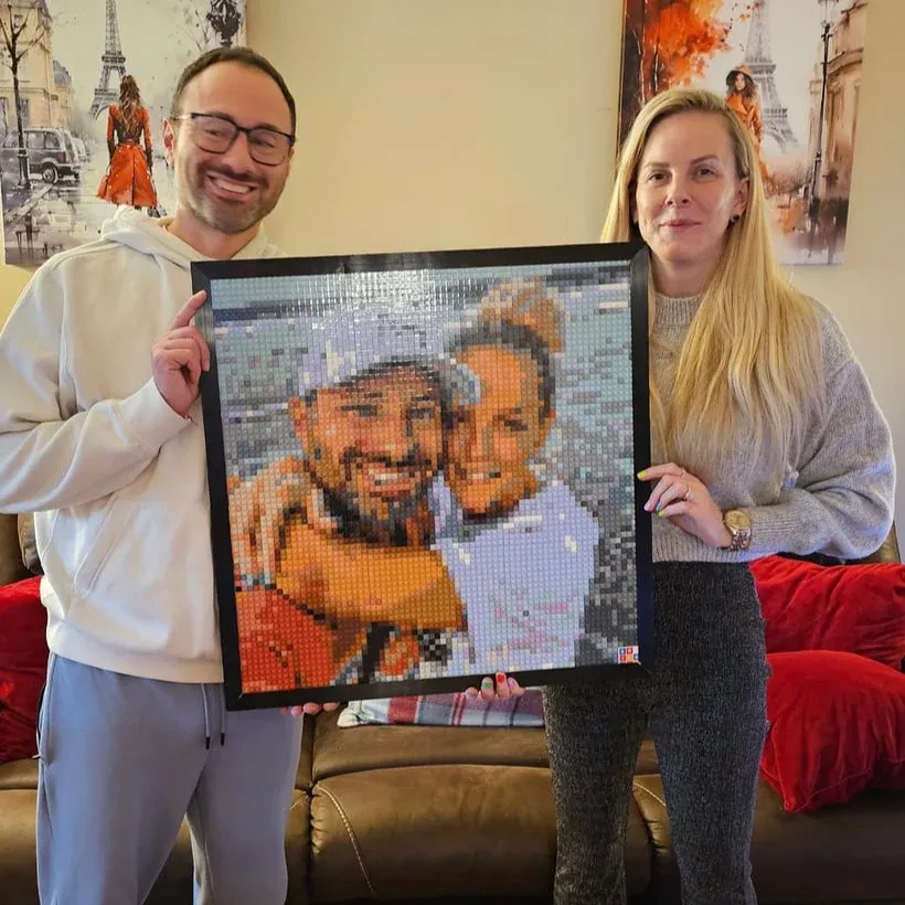 Custom DIY Pixel Brick Painting 16in Photo Mosaic Personalized Album-Style or Your Own Photo Block Art Gift for Couples, Valentine’s Day Custom Portrait - 