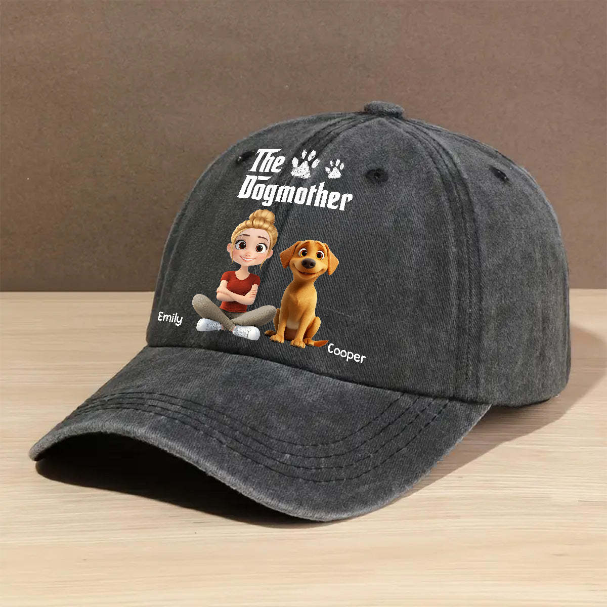 Cool Dog Father - Personalized Custom Vintage Washed Denim Cap -