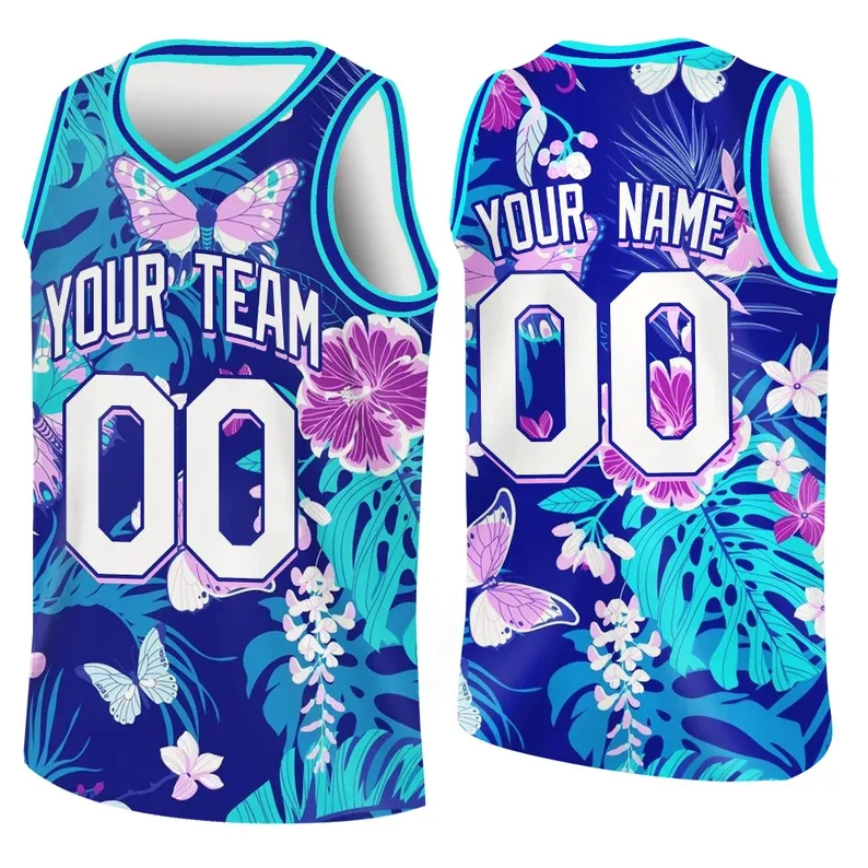 Custom 3D Pattern Tropical V Shape Hawaii Leaves Basketball Jersey With Name & Number -