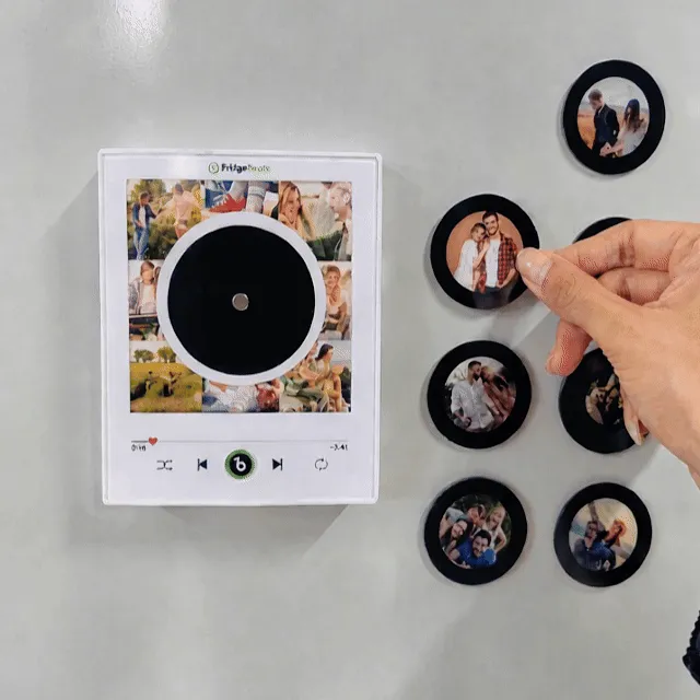 Personalized Photo & Music Vinyl Fridge Magnet with Rotating Record– Custom Records with Dynamic LED Light Fridgebeats V6.0
