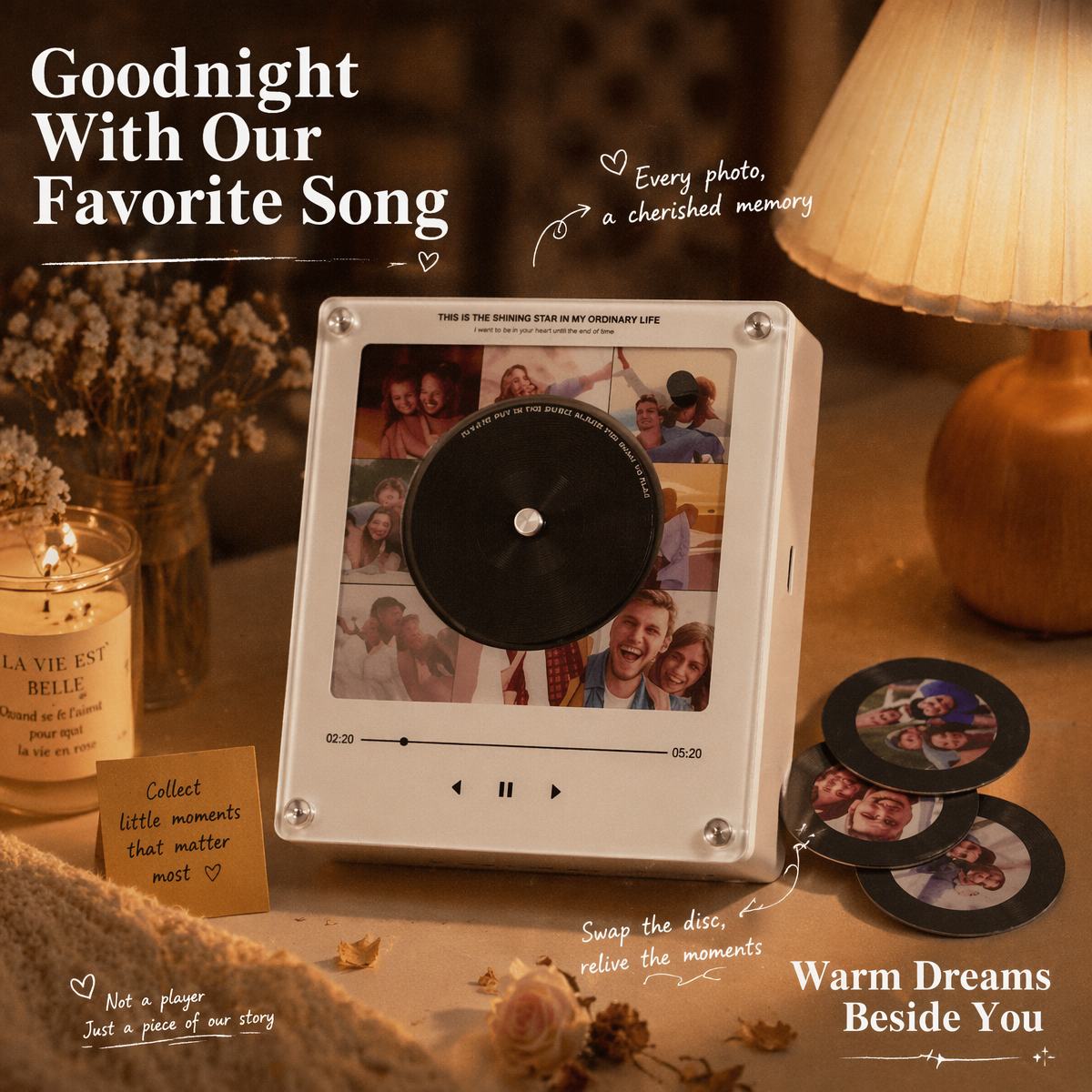 Personalized Vinyl Interactive Rotatable Record Music Fridge Magnet – Custom Photo & Song Playback Magnet, Retro Music Wall Decor Gift for Couples  Spinning Vinyl Disc Photo Frame & Night Light