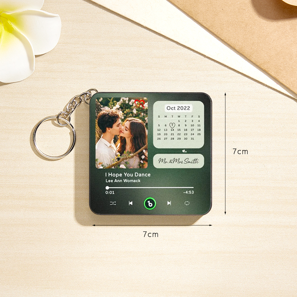 Custom Mini Music Fridge Magnet Keychain Personalized Photo Calendar Fridge Magnet Keychain With Music That Can Play Song Calendar Keyring Gifts Anniversary Gifts for Couple