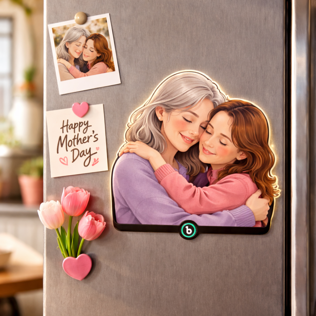 Custom Mother & Daughter Photo Fridge Magnet with Light – Personalized Family Memory Magnet Gift for Mom, Mother’s Day Keepsake Kitchen Decor A Gift That Glows with Love
