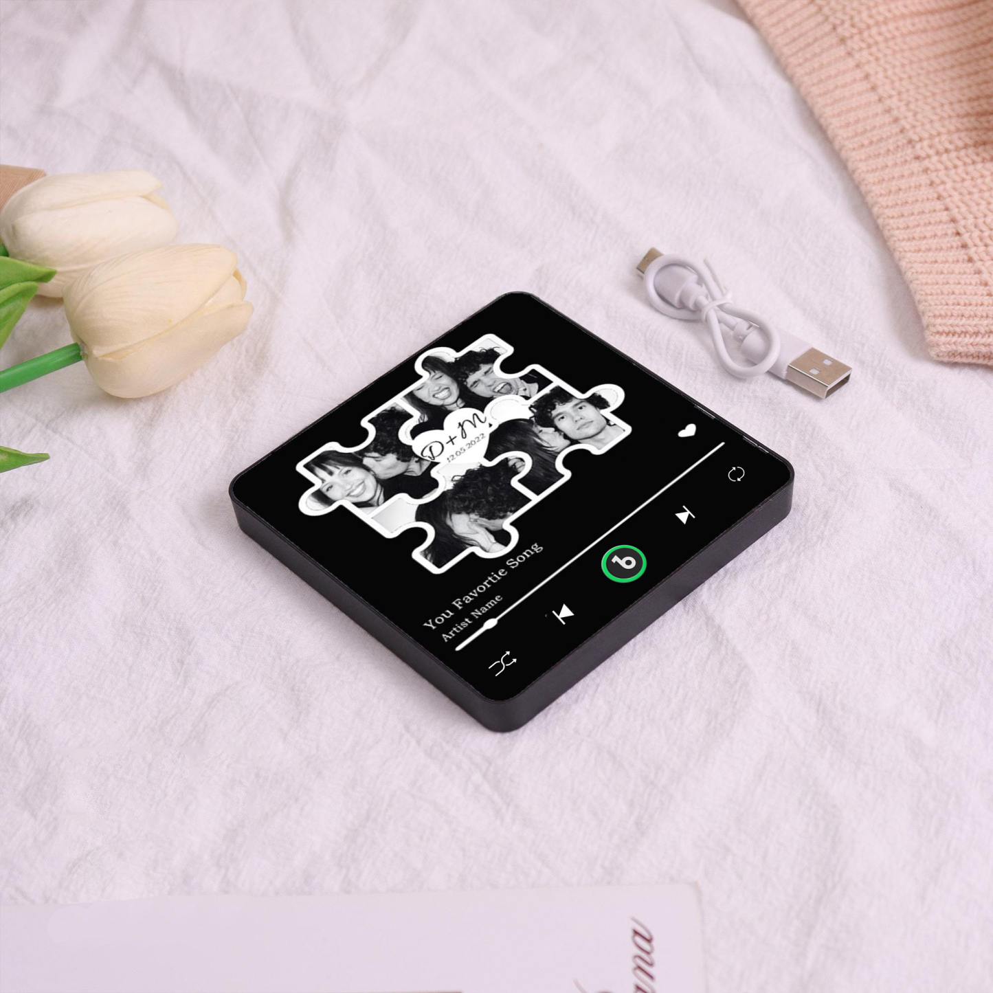 Custom Photo Music Box Fridge Magnet Personalized Valentine's Day Gift For Couple Puzzle Pattern Music Fridge Magnet