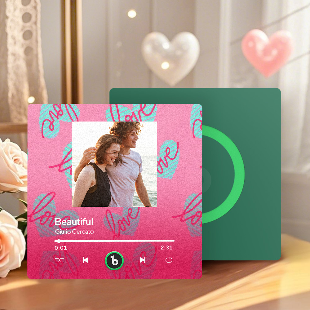 Personalized Music Fridge Magnet Red Love Your Heart Valentine Gift Album Fridge Magnet Music Wall Photo Sticker Music Movement That Can Be Played Gift for Couple - Fridgebeats