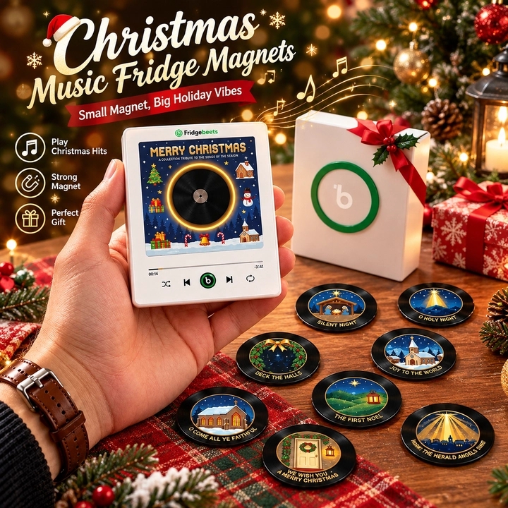 Christmas Gifts Magnetic Fridge Record Player Christmas Gift Set with 9 NFC Vinyl Discs for Holiday Decor & MusicFridgebeats V6.0