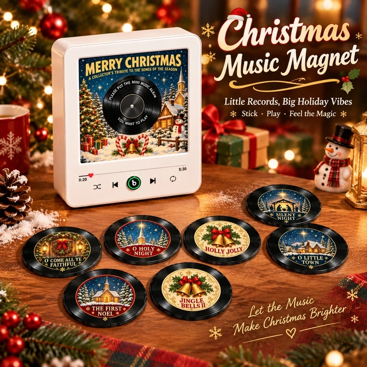 Christmas Gifts Magnetic Fridge Vinyl Christmas Music Decor Set – 9 NFC-Style Song Discs with Playback, Festive Gift for Home & KitchenFridgebeats V6.0