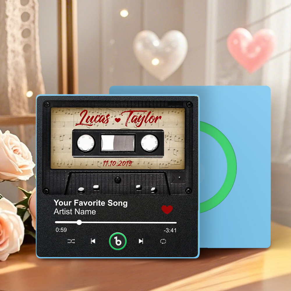 Custom Retro Black Cassette Tape Personalized Music Fridge Magnet Anniversary Gift For Couples