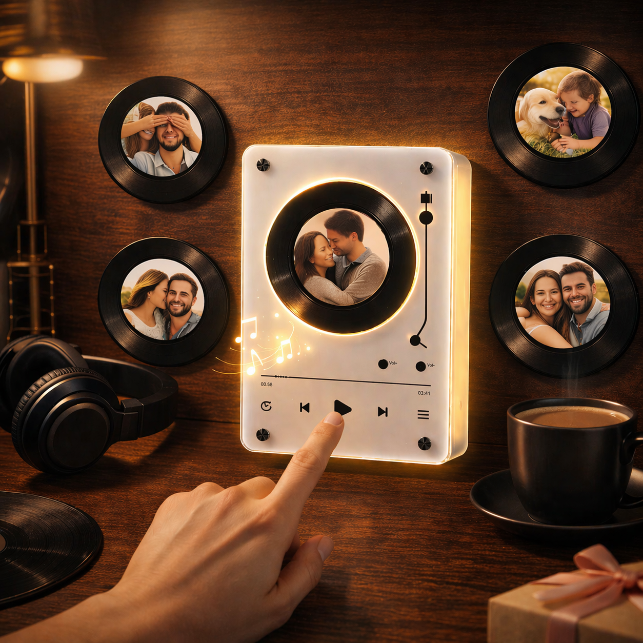 Personalized Vinyl Record Music Fridge Magnet – Custom Photo & Song Playback Magnet, Retro Music Wall Decor Gift for Couples & Family