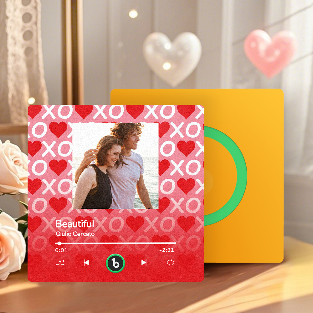 Personalized Music Fridge Magnet Red Love Your Heart Valentine Gift Album Fridge Magnet Music Wall Photo Sticker Music Movement That Can Be Played Gift for Couple - Fridgebeats