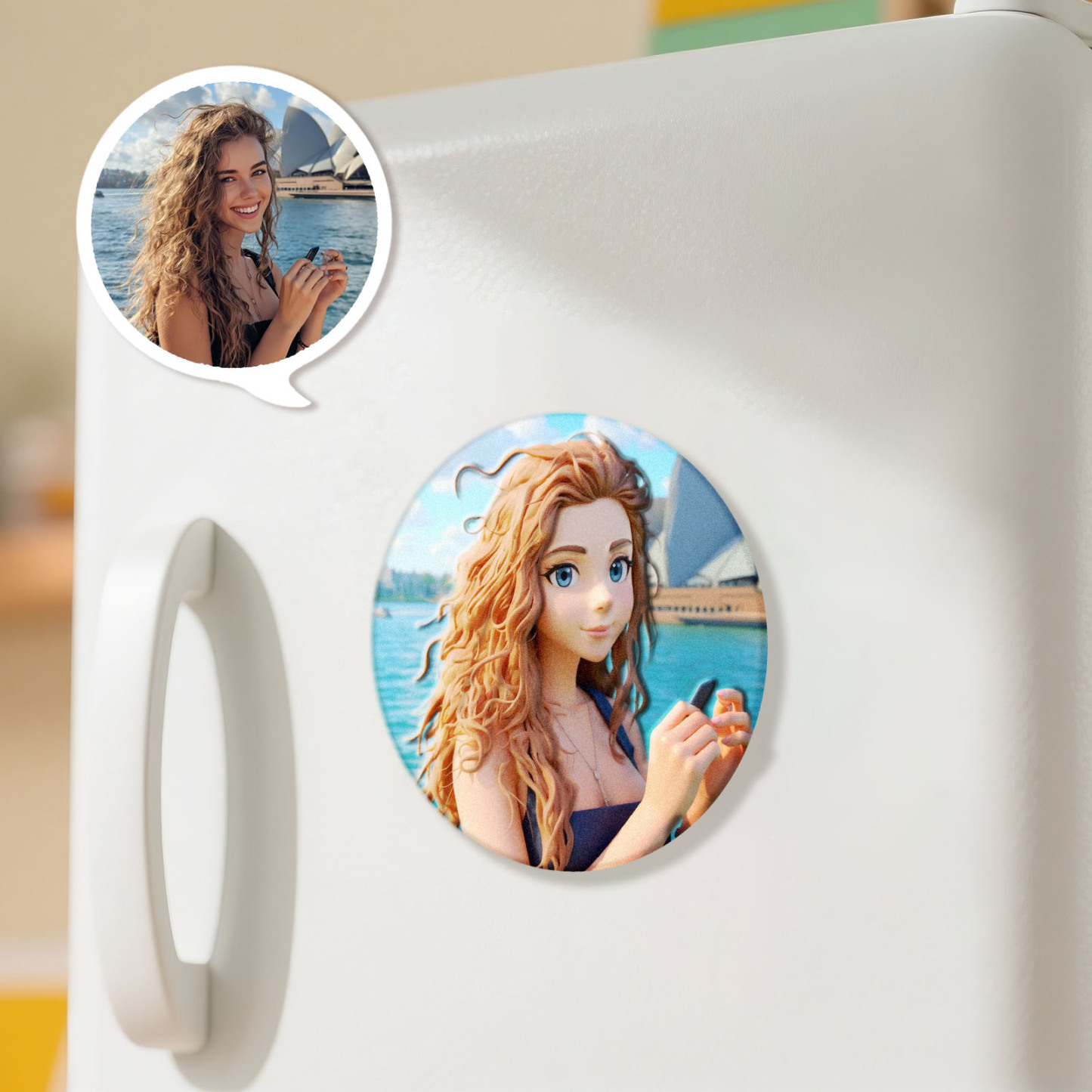 Custom 3D Cartoon Personalized Photo Fridge Magnet Badge