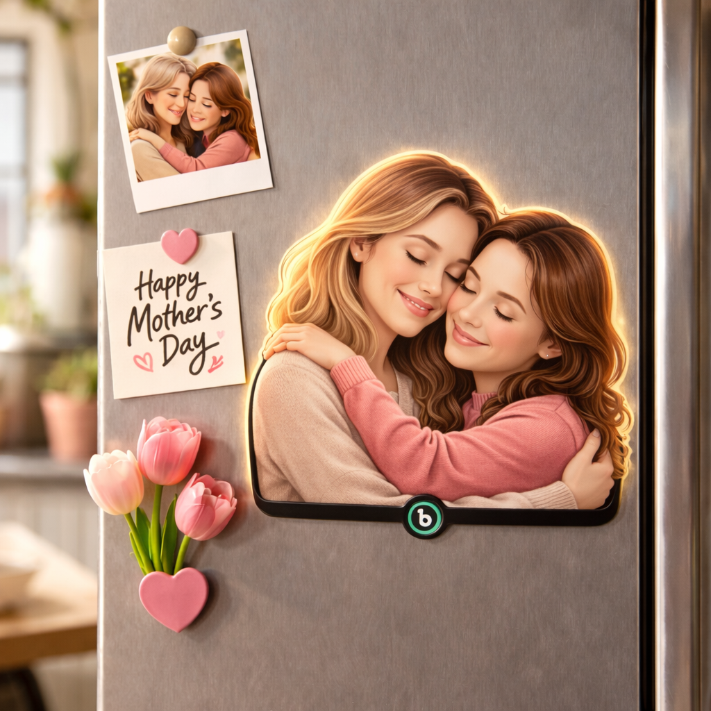 Custom Mother & Kids Photo Music Fridge Magnet with Light – Personalized Mother’s Day Memory Magnet Gift for Mom