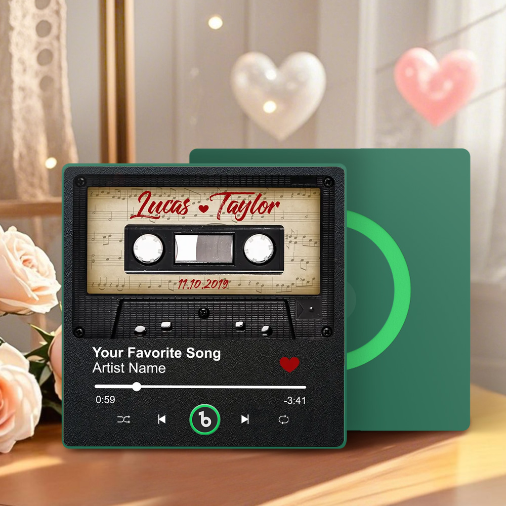 Custom Retro Black Cassette Tape Personalized Music Fridge Magnet Anniversary Gift For Couples