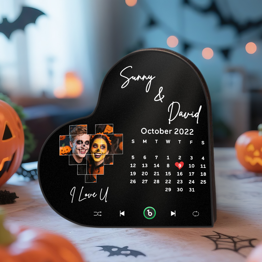 Custom Music Fridge Magnet Personalized Heart Photo Calendar Fridge Magnet With Music That Can Play Music Supports Bluetooth Connectivity Calendar Halloween Gifts for Couple