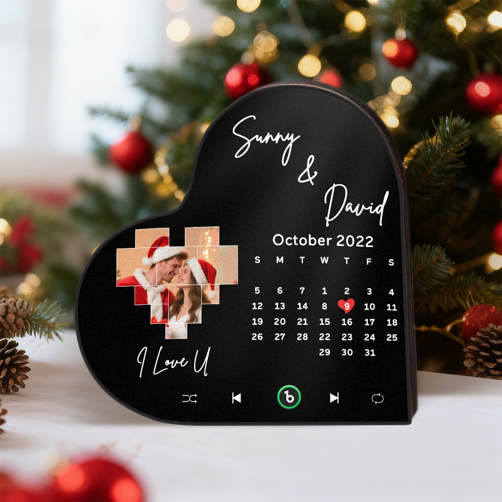 Custom Music Fridge Magnet Personalized Heart Photo Calendar Fridge Magnet With Music That Can Play Music Supports Bluetooth Connectivity Calendar Christmas Gifts for Couple