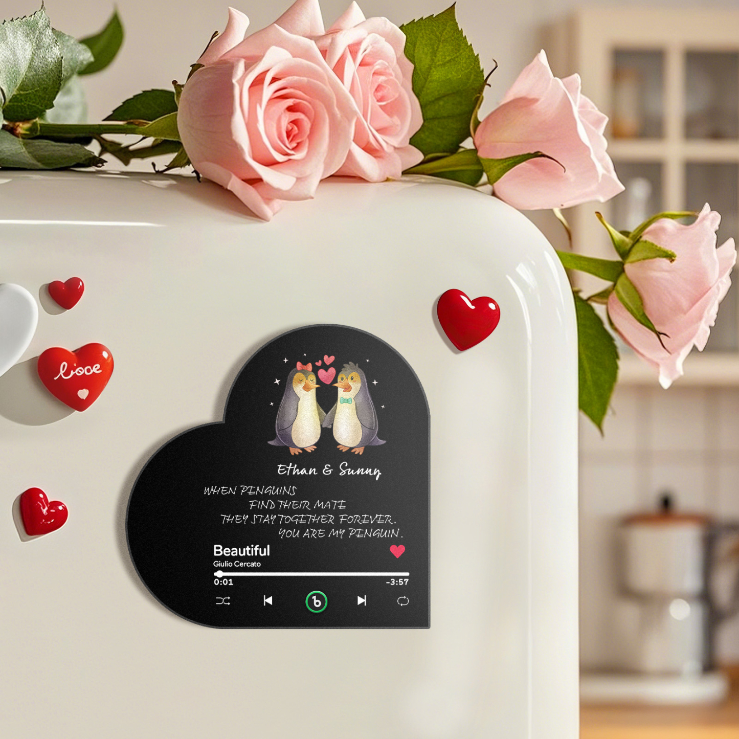 Personalized Heart-Shaped Music Photo Fridge Magnet - Romantic Gift for Couples