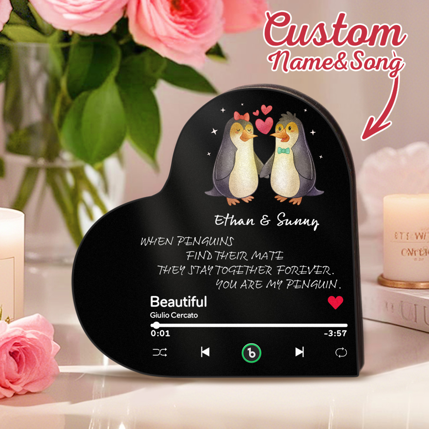Personalized Heart-Shaped Music Photo Fridge Magnet - Romantic Gift for Couples