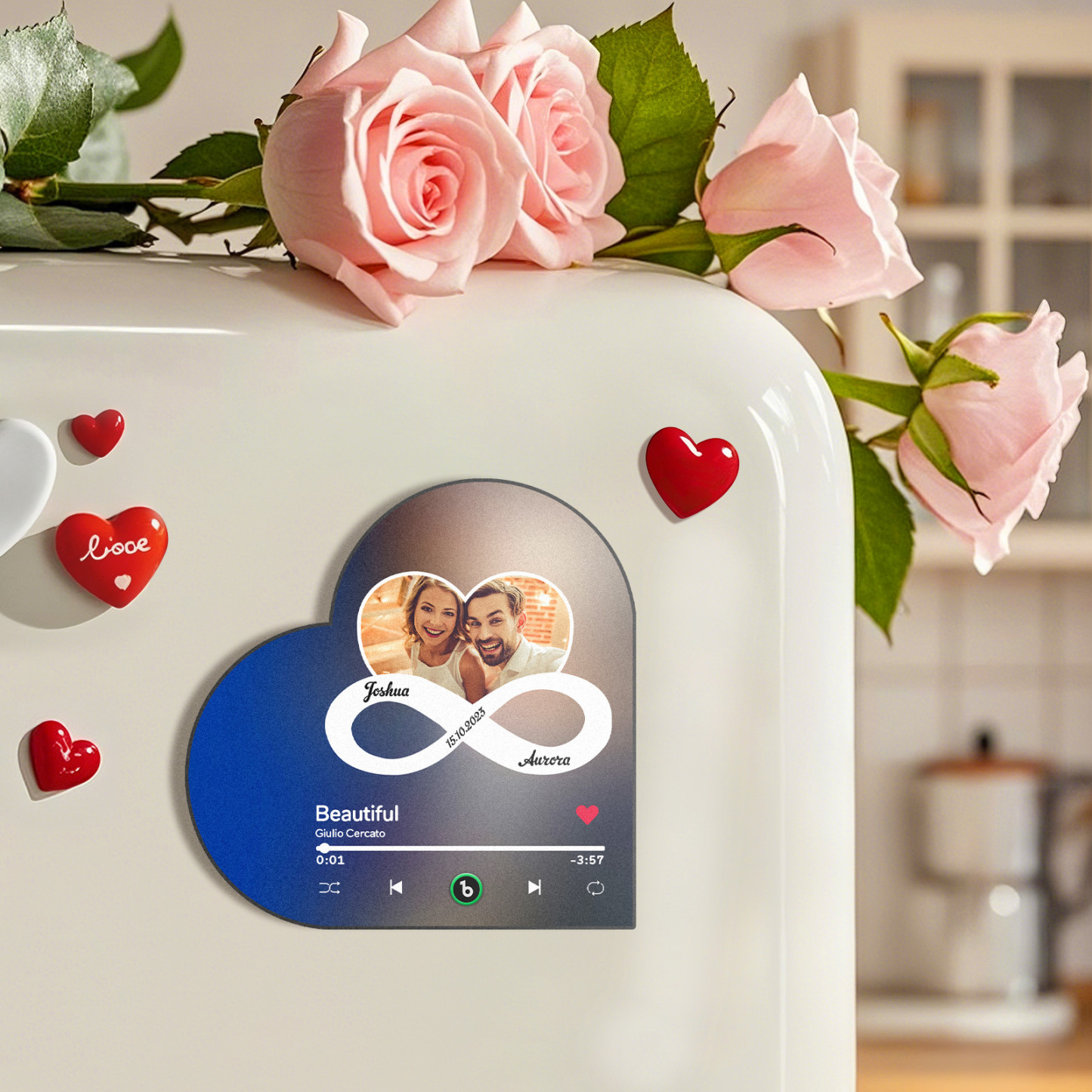 Personalized Heart-Shaped Music Photo Fridge Magnet - Romantic Gift for Couples