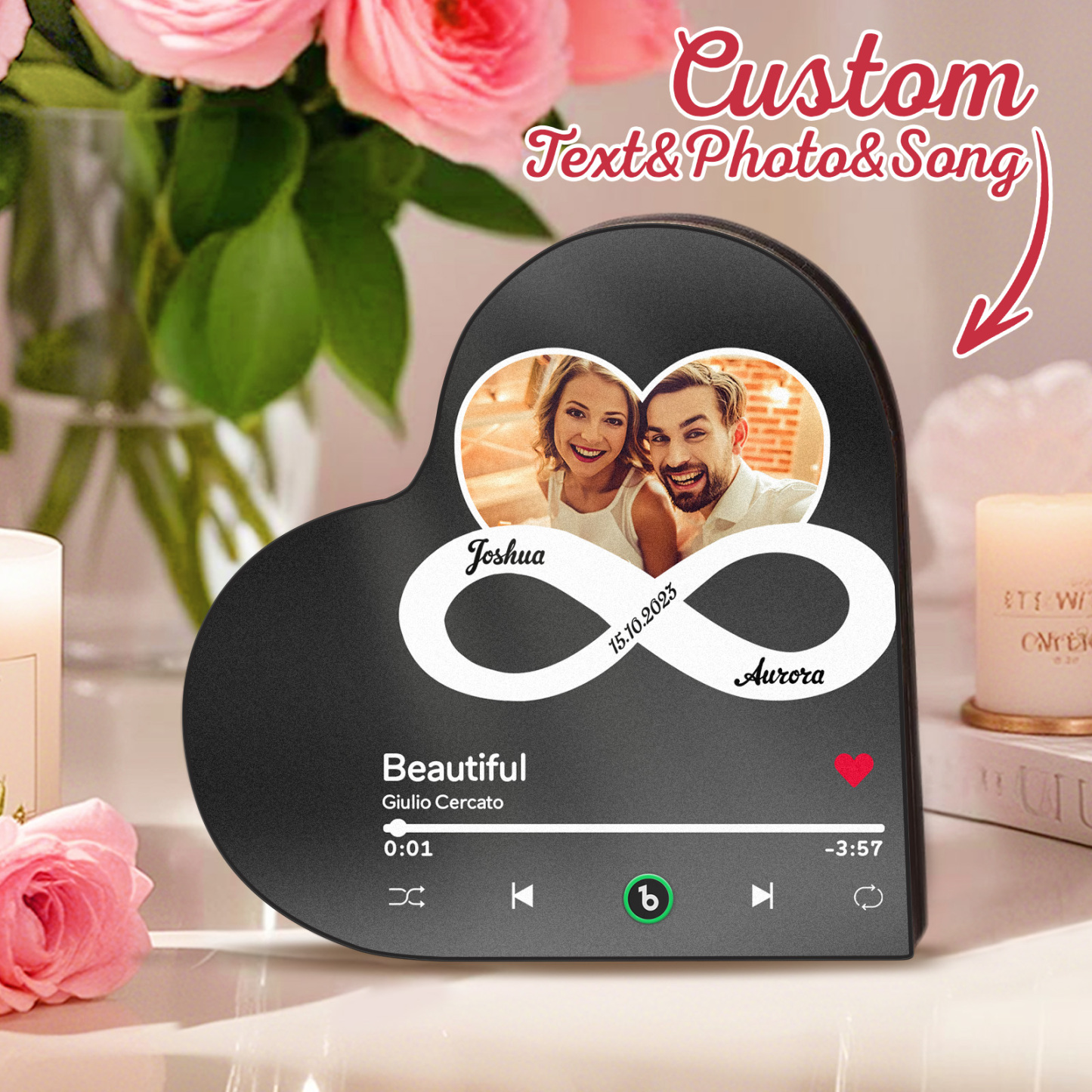 Personalized Heart-Shaped Music Photo Fridge Magnet - Romantic Gift for Couples